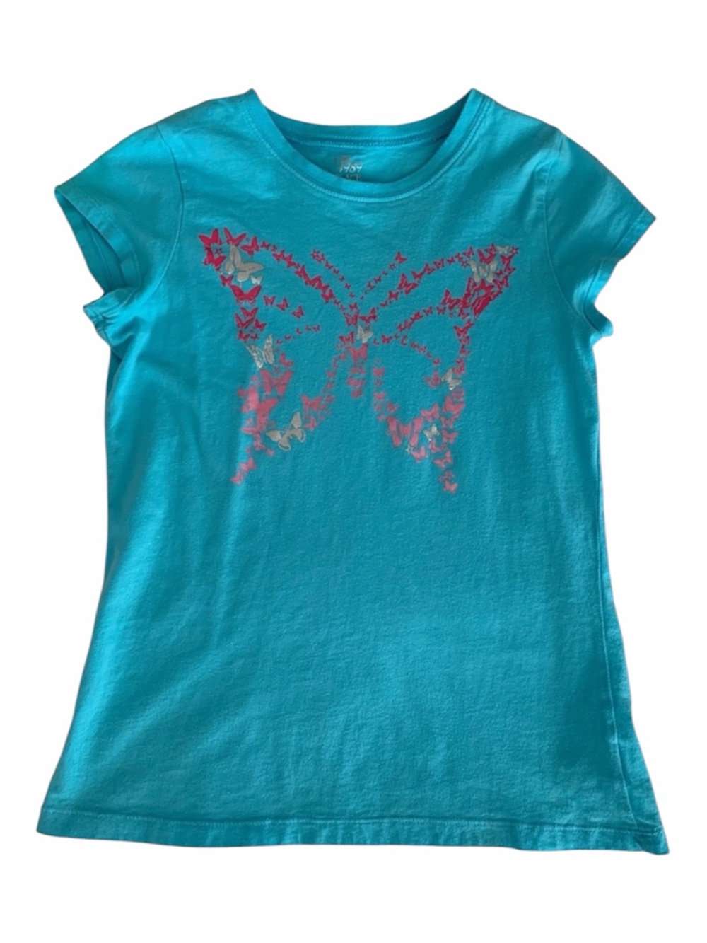 The Children's Place Blue Butterfly Shirt Girls Size L 10-12 Cap Sleeve